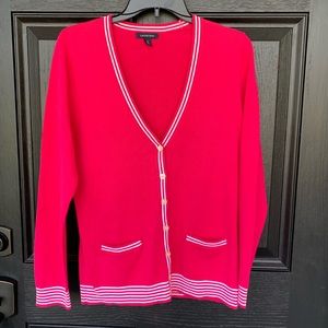 Lands end cardigan bright pink with white stripes